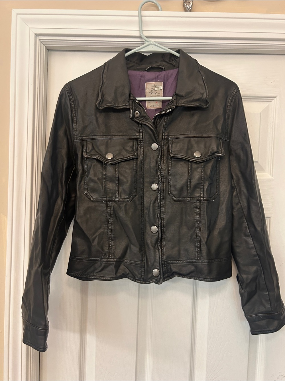 We The Free Black Vegan Leather Snap-Front Jacket